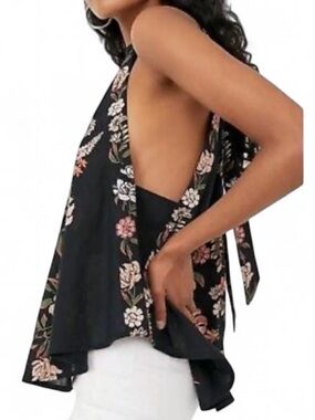 Free People Cotton Boho Floral Print Halter Swing Tank Top Size Small Like New